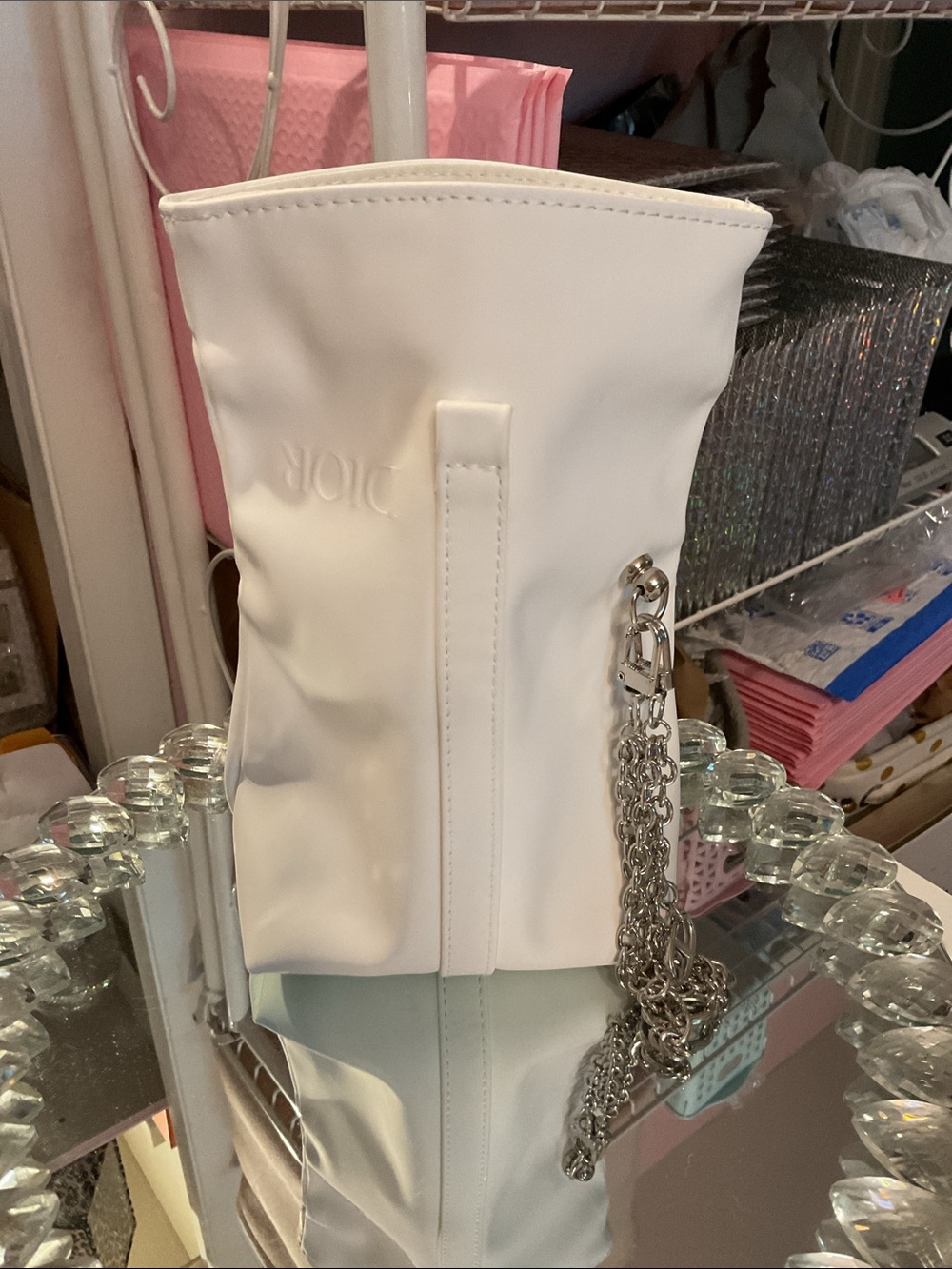 Dior White Pouch with Silver Chain - Picture 7 of 7